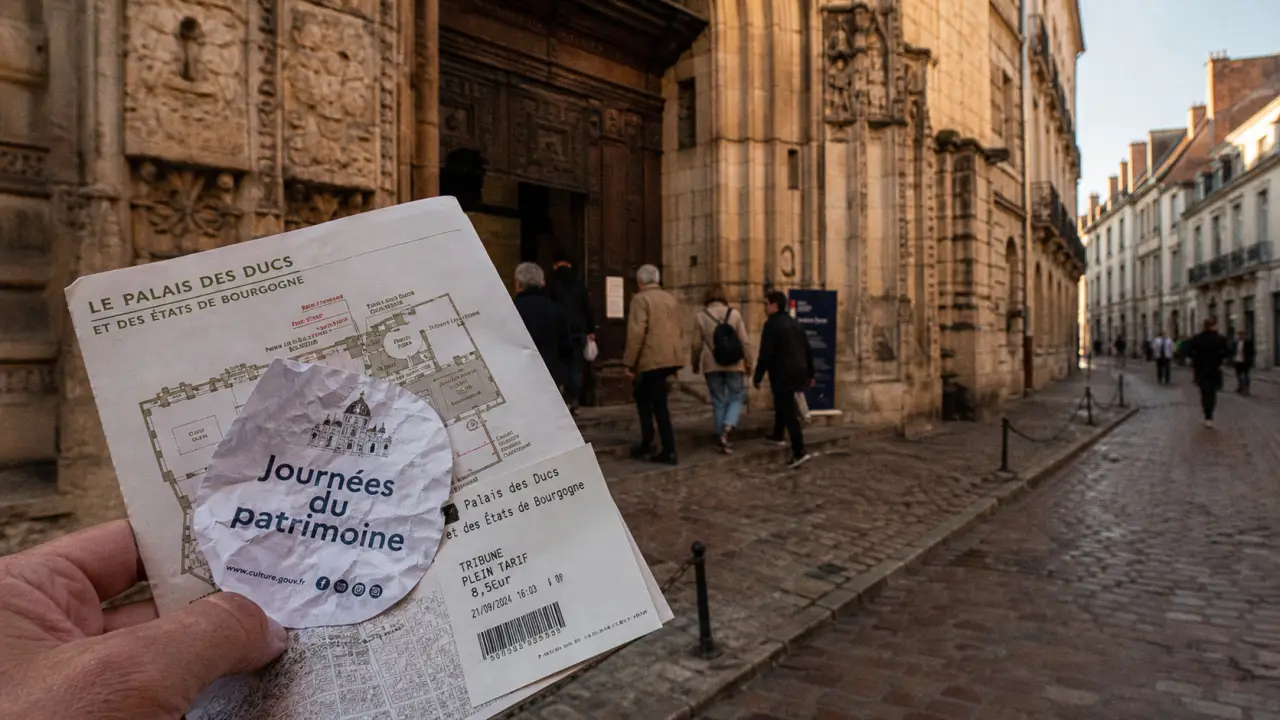 Journée du patrimoine dijon : ticket en main devant le Palais des Ducs