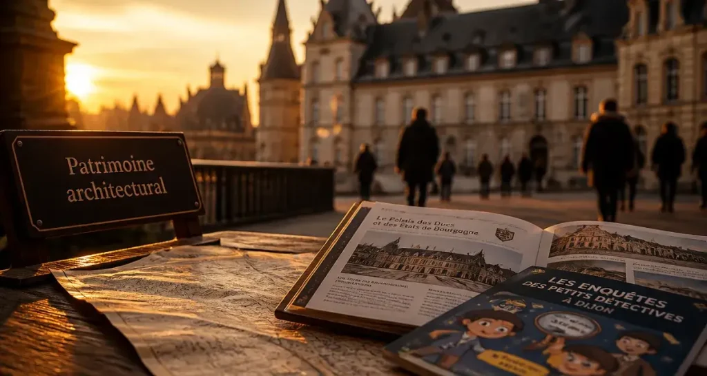 Journées du patrimoine 2025 Dijon : brochure et vue sur le Palais des Ducs au coucher du soleil