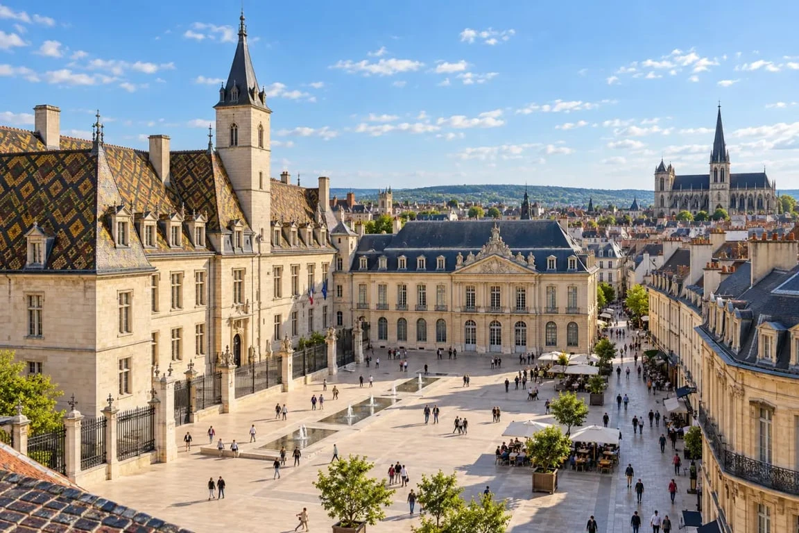 Visiter Dijon centre : vue du Palais des Ducs et de la place de la Libération