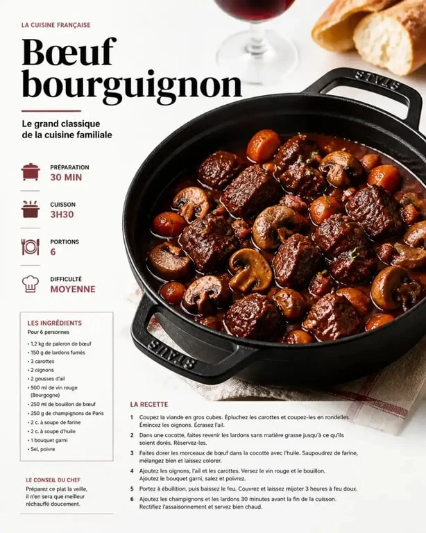 Bœuf bourguignon traditionnel, une spécialité incontournable des restaurants à Dijon sud