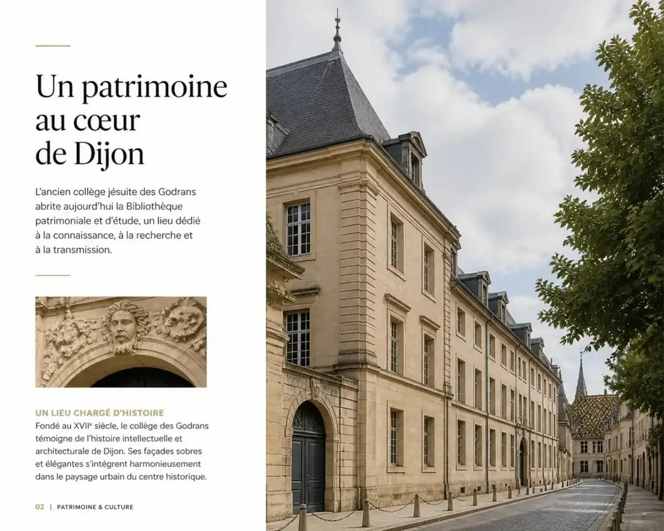 Bibliothèque patrimoine Dijon installée dans l’ancien collège jésuite des Godrans