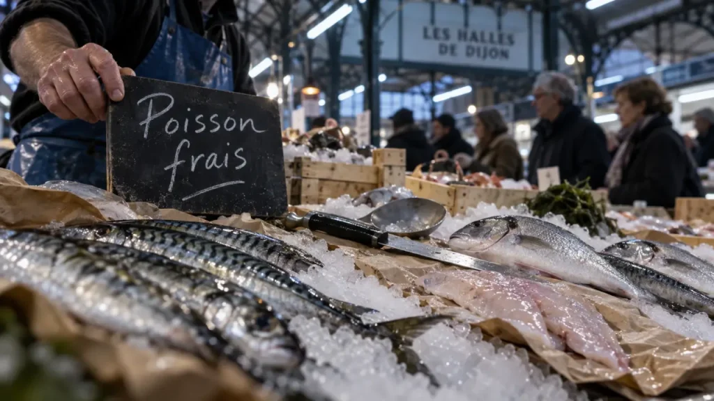 Poissonnerie dijon les halles : poisson frais à l’étal sous les Halles de Dijon