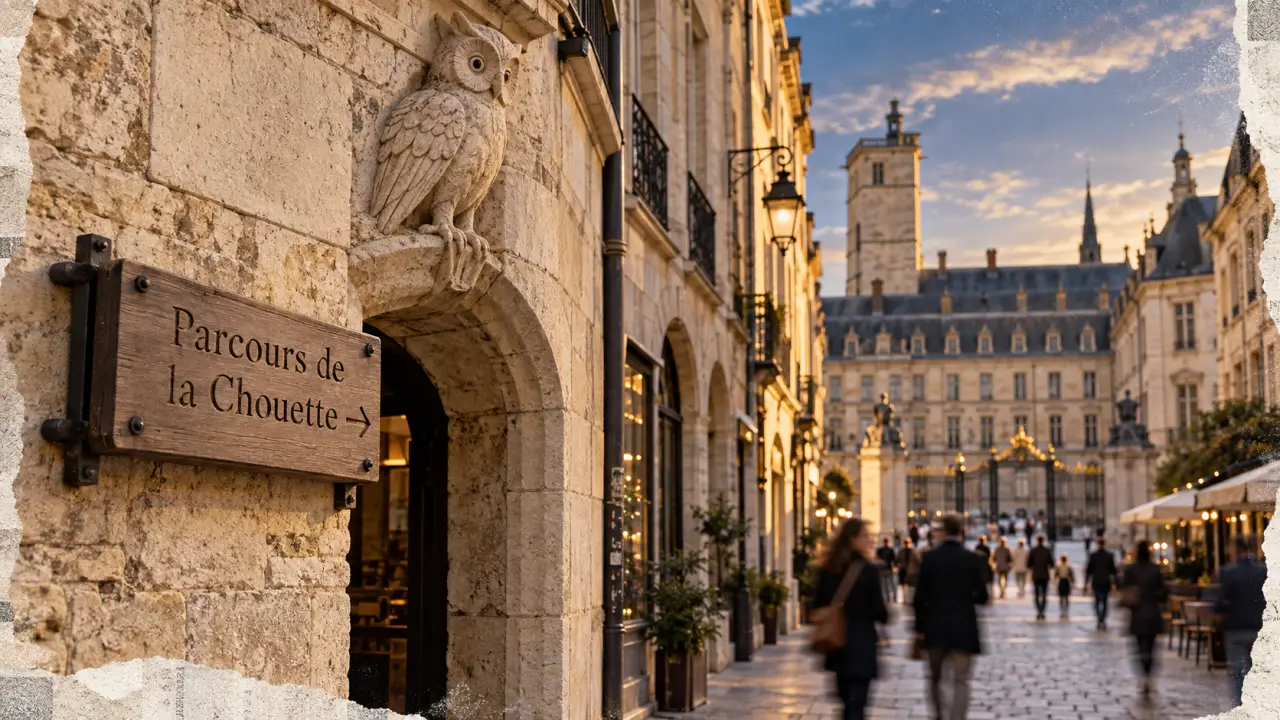 Que peut-on visiter à Dijon : parcours de la Chouette, façade en pierre près de la rue piétonne