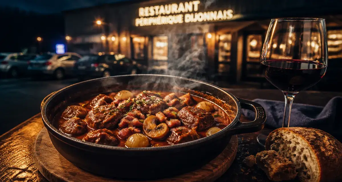 Restaurants Dijon Sud : bœuf bourguignon en cocotte fumante