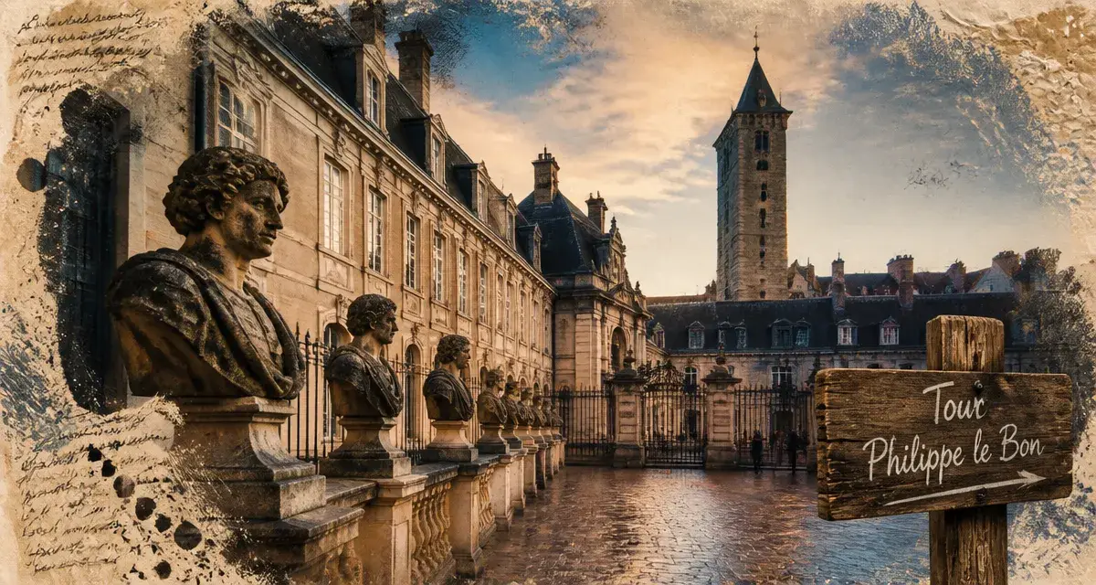 Visiter palais des ducs de Dijon : vue sur la Tour Philippe le Bon depuis la cour