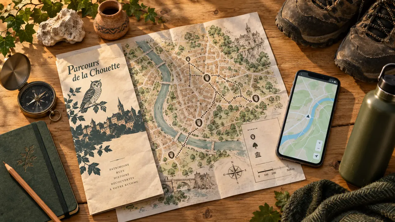 Balades Dijon : carte “Parcours de la Chouette” et boussole