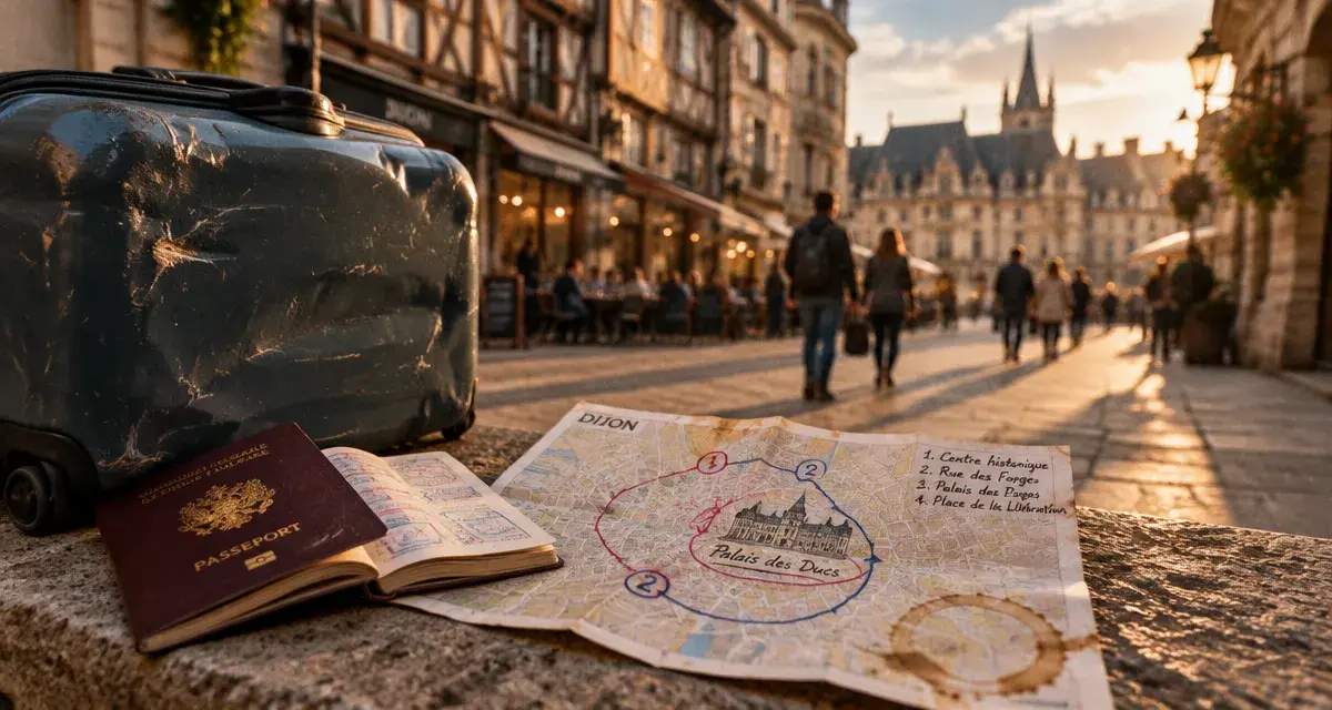 Hôtels dijon centre-ville : emplacement calme, rue piétonne et valise à Dijon