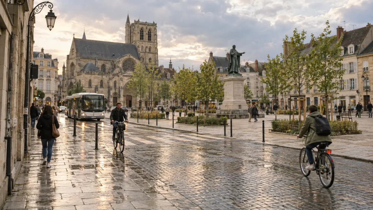 Place bossuet dijon, vue rue Monge vers l’église Saint-Jean